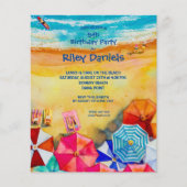 Papier Budget Watercolor Beach Anniversaire Fête Invitati (Devant)