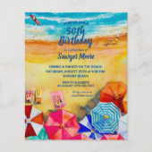 Papier Budget Watercolor Beach Anniversaire Fête Invitati (Devant)