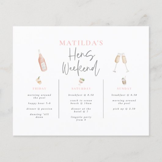 Papier budget Watercolor champagne poules week-end 3 jour (Devant)