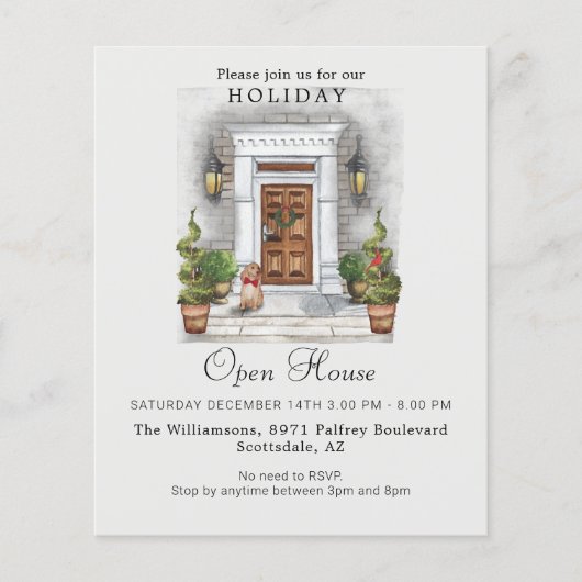Papier Budget Watercolor Holiday Open House Invitation (Devant)