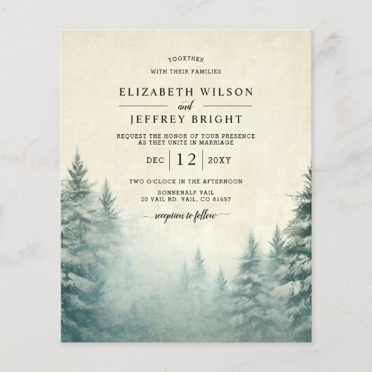 Papier Budget Watercolor Pine Forest Mariage d'hiver (Devant)