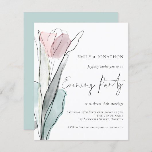 Papier Budget Watercolor Tulip Mariage Soirée (Devant / Derrière)
