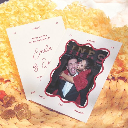 Papier Budget Wavy Frame Retro Photo Wedding Invitation
