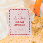 Papier Budget Wavy Retro Rose & Rouge Super Bridal Brunch<br><div class="desc">Une invitation moderne à budget douche nuptiale avec une bordure ondulée dessinée à la main dans une couleur rouge vif. Le nom de la mariée est écrit en rouge écrit à la main avec "brunch nuptial" dans la typographie super. Une petite illustration dessinée à la main d'un verre de champagne...</div>