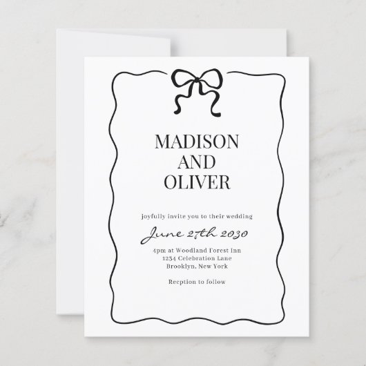 Papier Budget Whimsical Black Bow Tie Wedding Invitation (Devant)