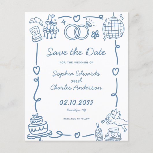 Papier Budget Whimsical Doodles Mariage Enregistrer la da (Devant)