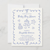 Papier Budget Whimsical Wavy Frame Baby Boy Shower Invita (Devant)