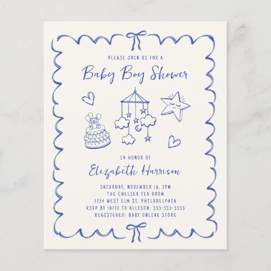 Papier Budget Whimsical Wavy Frame Baby Boy Shower Invita (Devant)
