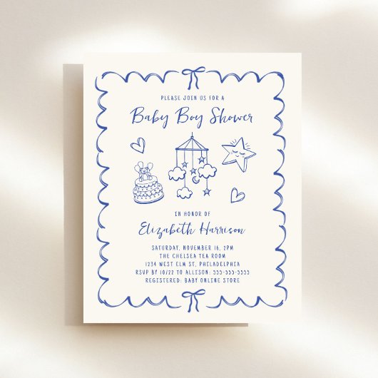 Papier Budget Whimsical Wavy Frame Baby Boy Shower Invita