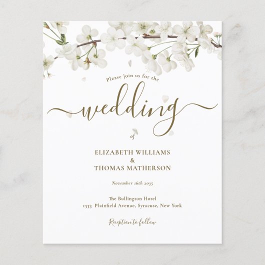Papier Budget White Blossom Script Wedding Invitation (Devant)