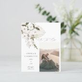 Papier Budget White Boho Floral Photo Enregistrer la date (Debout devant)