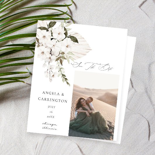 Papier Budget White Boho Floral Photo Enregistrer la date