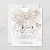 Papier BUDGET White Bow Rose First Communion Invite (Devant)