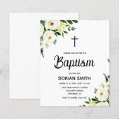 Papier Budget White Floral Boy Baptism invitation (Devant / Derrière)