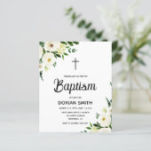 Papier Budget White Floral Boy Baptism invitation (Debout devant)