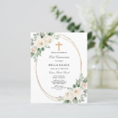 Papier Budget White Floral First Communion Invitation (Debout devant)