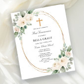 Papier Budget White Floral First Communion Invitation