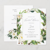 Papier Budget White Floral & Green Fête des mariées V2 (Devant / Derrière)