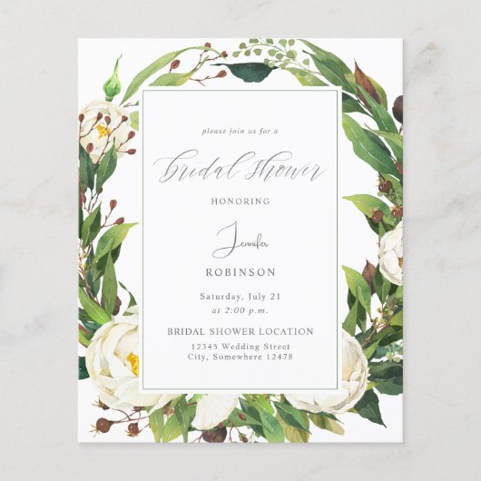 Papier Budget White Floral & Green Fête des mariées V2 (Devant)