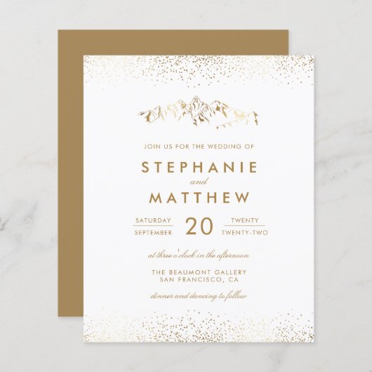 Papier Budget White & Gold Foil Confetti Mountain Mariage (Devant / Derrière)