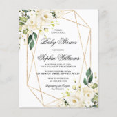 Papier Budget White Rose & Green Baby Shower Invitation (Devant)