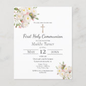 Papier Budget White Rose Première communion Invitation (Devant)