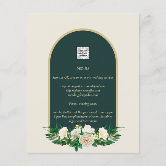 Papier BUDGET White Roses Forêt Vert Mariage d'hiver INV (Dos)
