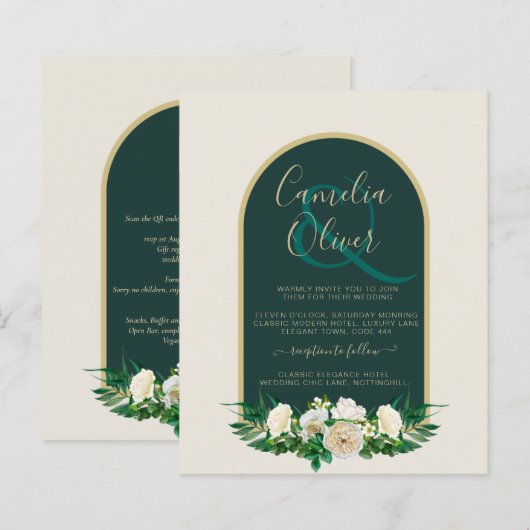 Papier BUDGET White Roses Forêt Vert Mariage d'hiver INV (Devant / Derrière)