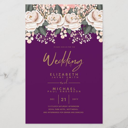 Papier Budget White Roses Mariage botanique Invite A9 (Devant)