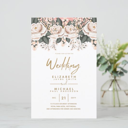 Papier Budget White Roses Mariage botanique Invite A9 (Debout devant)