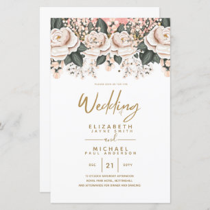 Papier Budget White Roses Mariage botanique Invite A9