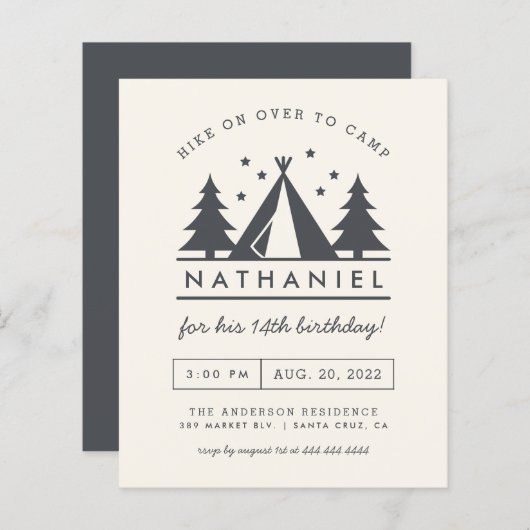 Papier Budget Wigwam dans le camp d'anniversaire de Woods (Devant / Derrière)