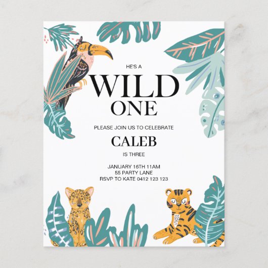 Papier BUDGET Wild One Cute Jungle Thème Première Invitat (Devant)