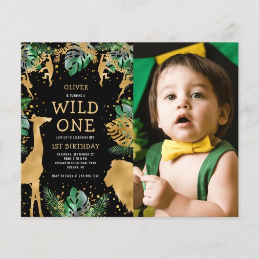 Papier Budget Wild One Photo Vert Or Noir Anniversaire (Devant)