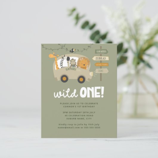Papier Budget Wild One Safari Animaux 1er Anniversaire Ve (Debout devant)