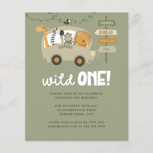 Papier Budget Wild One Safari Animaux 1er Anniversaire Ve (Devant)