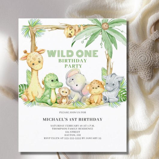 Papier Budget Wild One Safari Animaux Anniversaire Invita