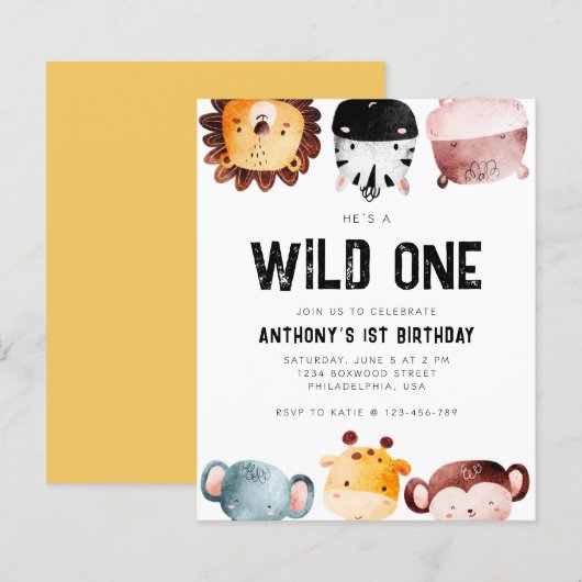 Papier Budget Wild One Safari Animaux premier anniversair (Devant / Derrière)
