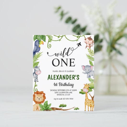 Papier Budget Wild One Safari Jungle Animaux Anniversaire (Debout devant)