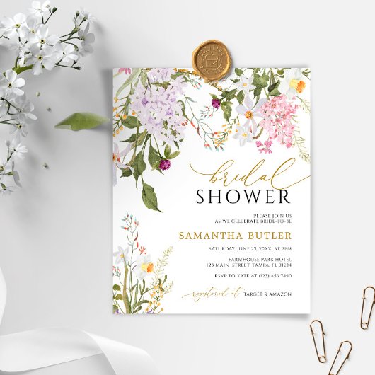 Papier BUDGET Wilflowers Invitation de la douche nuptiale