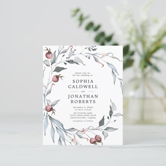 Papier Budget Winter Berries QR Code Faire-part de mariag (Debout devant)