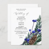 Papier Budget Winter Blue Berries & Pine Greenery Mariage (Devant / Derrière)