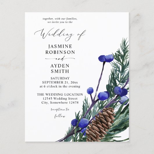 Papier Budget Winter Blue Berries & Pine Greenery Mariage (Devant)