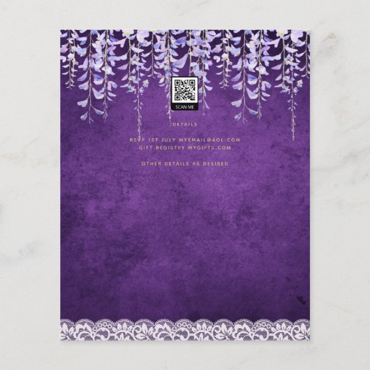 Papier BUDGET Wisteria Purple Floral Lace Mariage INVITE (Dos)