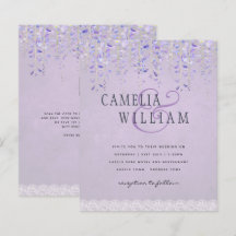 BUDGET Wisteria Purple Floral Lace Mariage INVITE