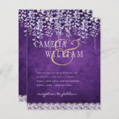 Papier BUDGET Wisteria Purple Floral Lace Mariage INVITE (Devant / Derrière)