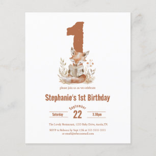 Papier Budget Woodland Fox Lire un livre 1er anniversaire