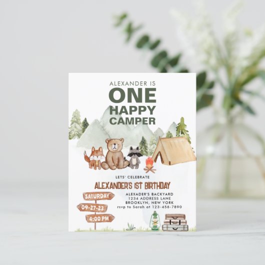 Papier BUDGET Woodland One Happy Camper 1er anniversaire (Debout devant)