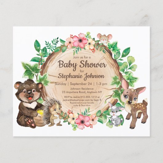 Papier Budget Woodland Rustic Neutral Baby shower Invitat (Devant)