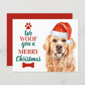 Papier Budget Woof Joyeux Noël Chien Golden Retriever (Devant / Derrière)